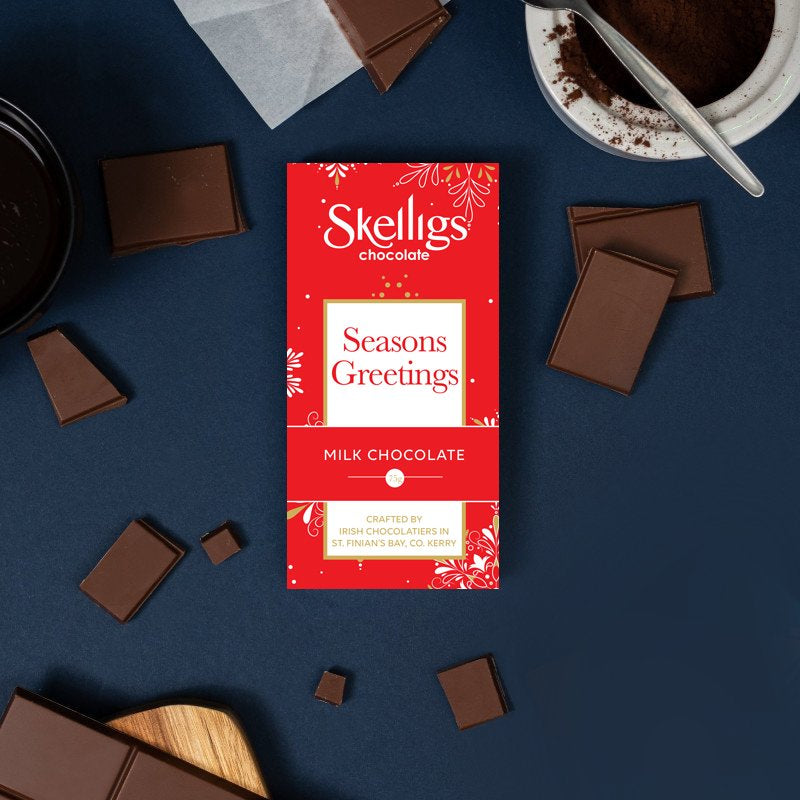 Skelligs Chocolate, Seasons Greetings Milk Chocolate Bar 