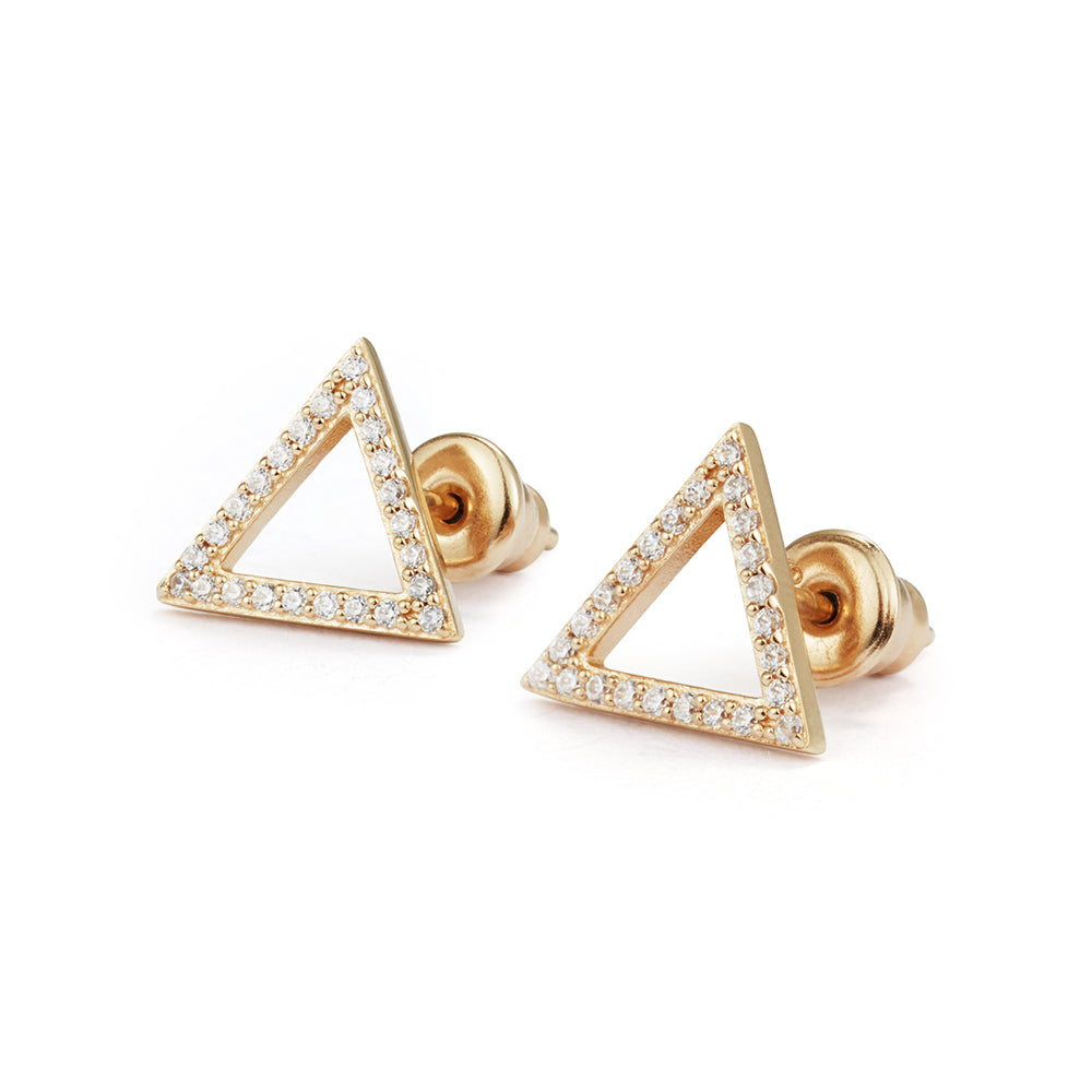 Toolally, Triangle Studs - Gold & Cubic Zirconia