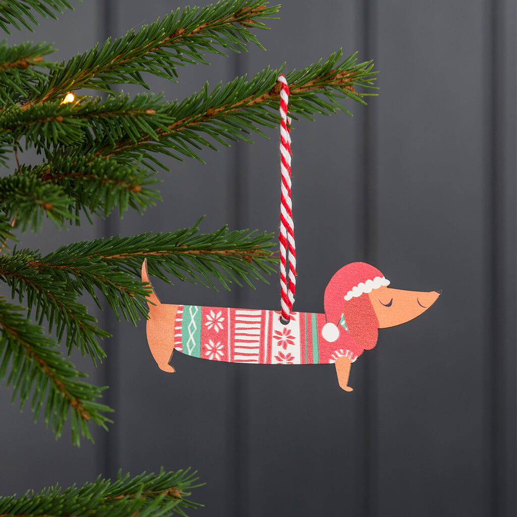 Wooden Hanging Christmas Decoration Sausage Dog