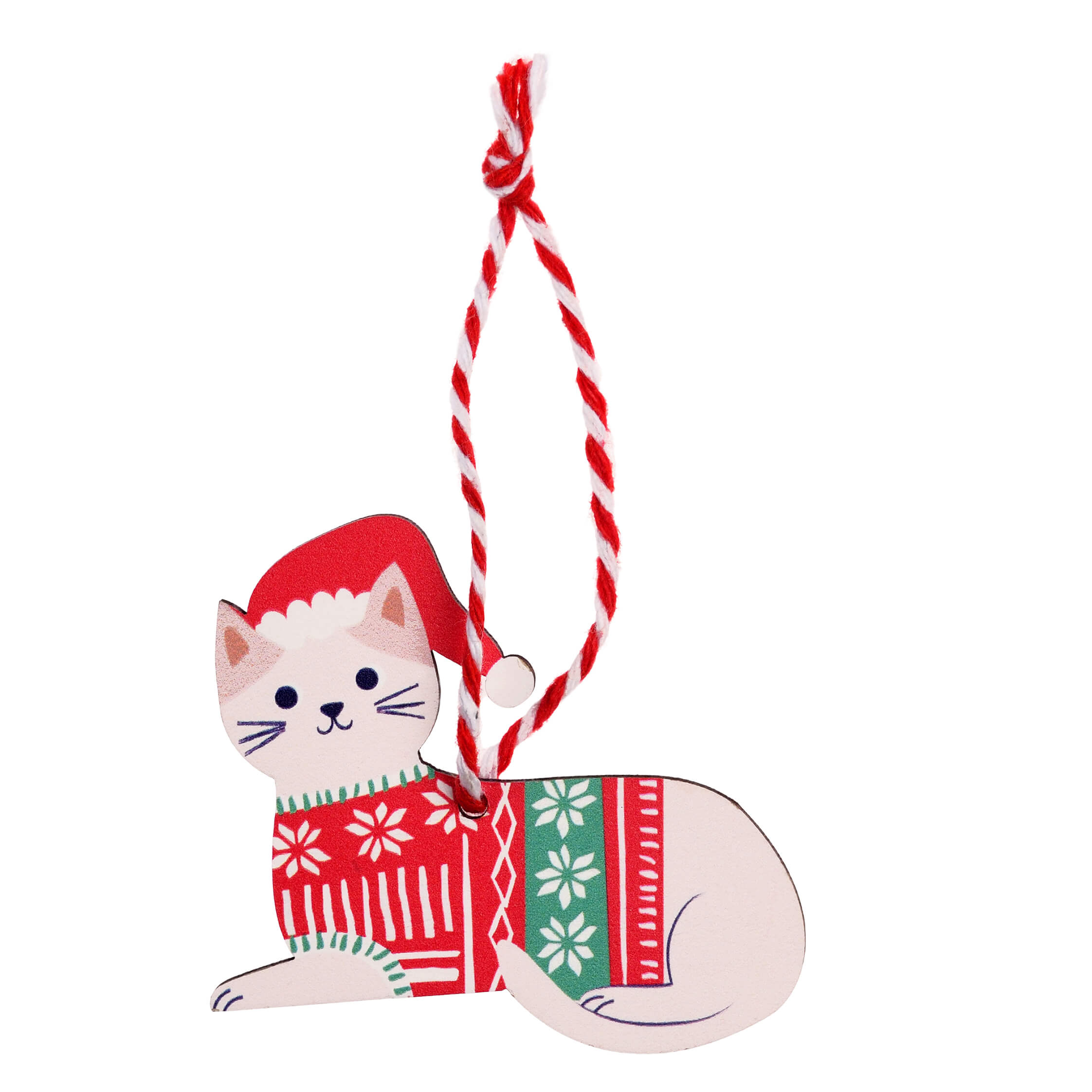 Wooden Hanging Christmas Decoration White Cat