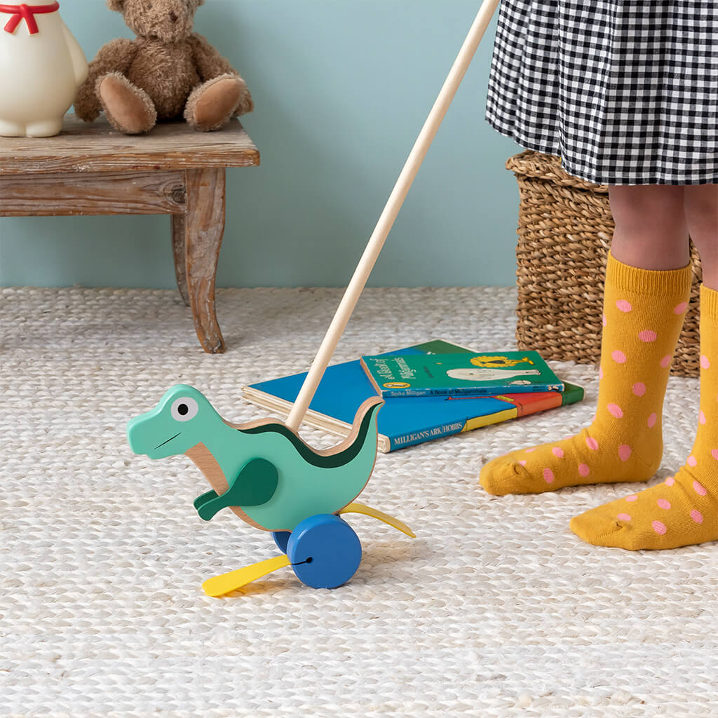 Wooden Push Along Walker Toy Flapping Dinosaur