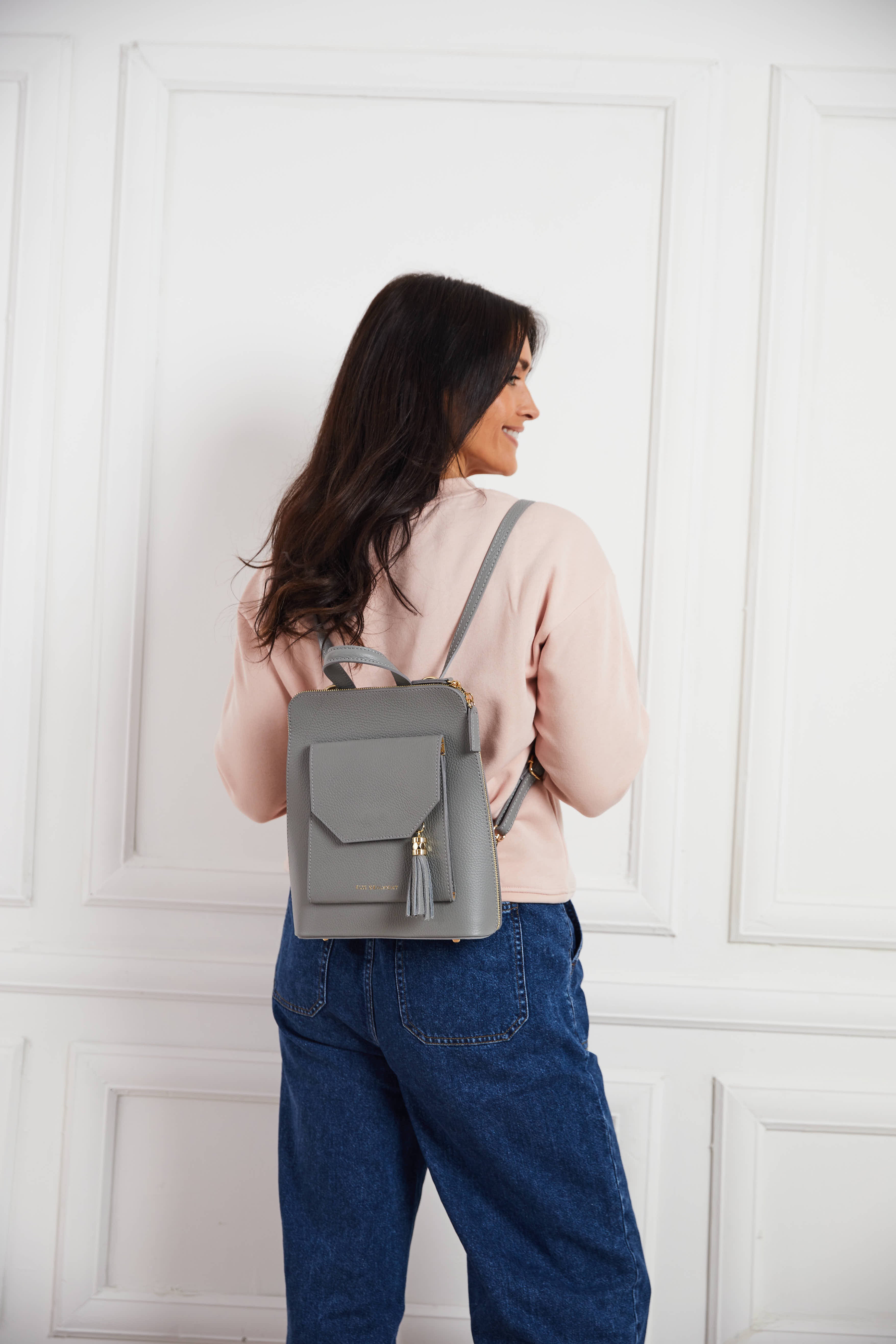 Elie Beaumont, Leather Backpack -Grey