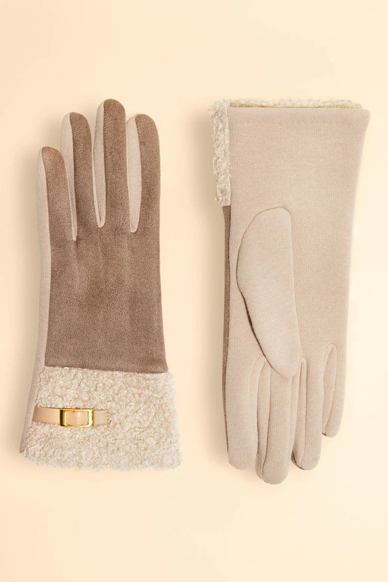 Powder, Audrey Faux Suede Gloves - Stone