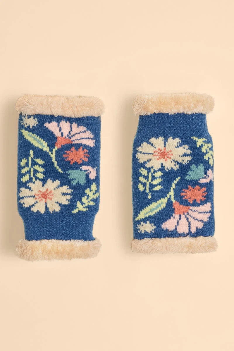 Powder, Watercolour Floral Wrist Warmers - Denim